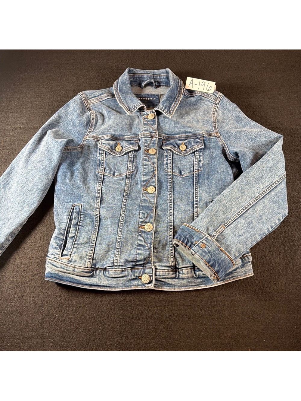 Aeropostale Womens Denim Jacket L Blue Stretch Jean Trucker Classic Button